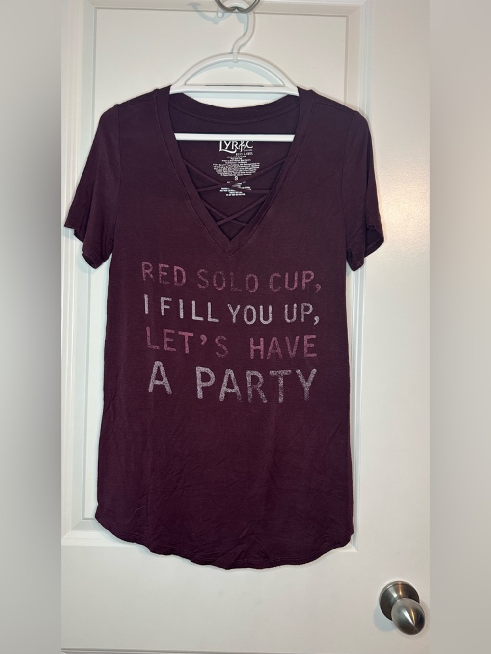 Lyric Culture Red Label Crisscross V-Neck Tee - Deep Burgundy